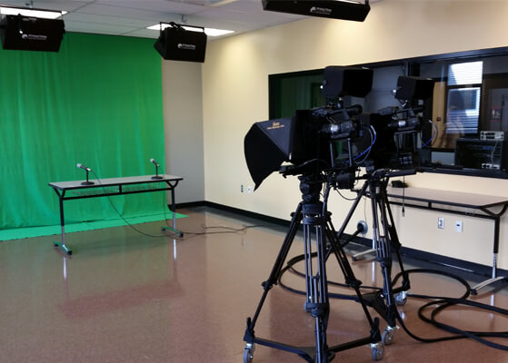 State-of-the-art technology room with green screen at Mount Vernon Township High School